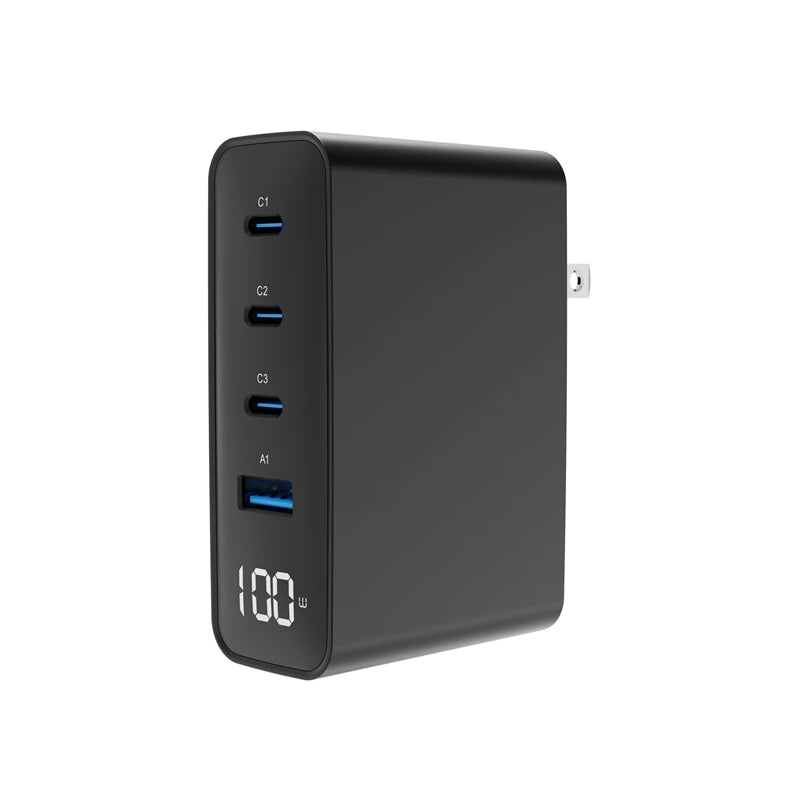 Gembird Cargador rápido 4 USB GaN 100 W, LCD · vista 1