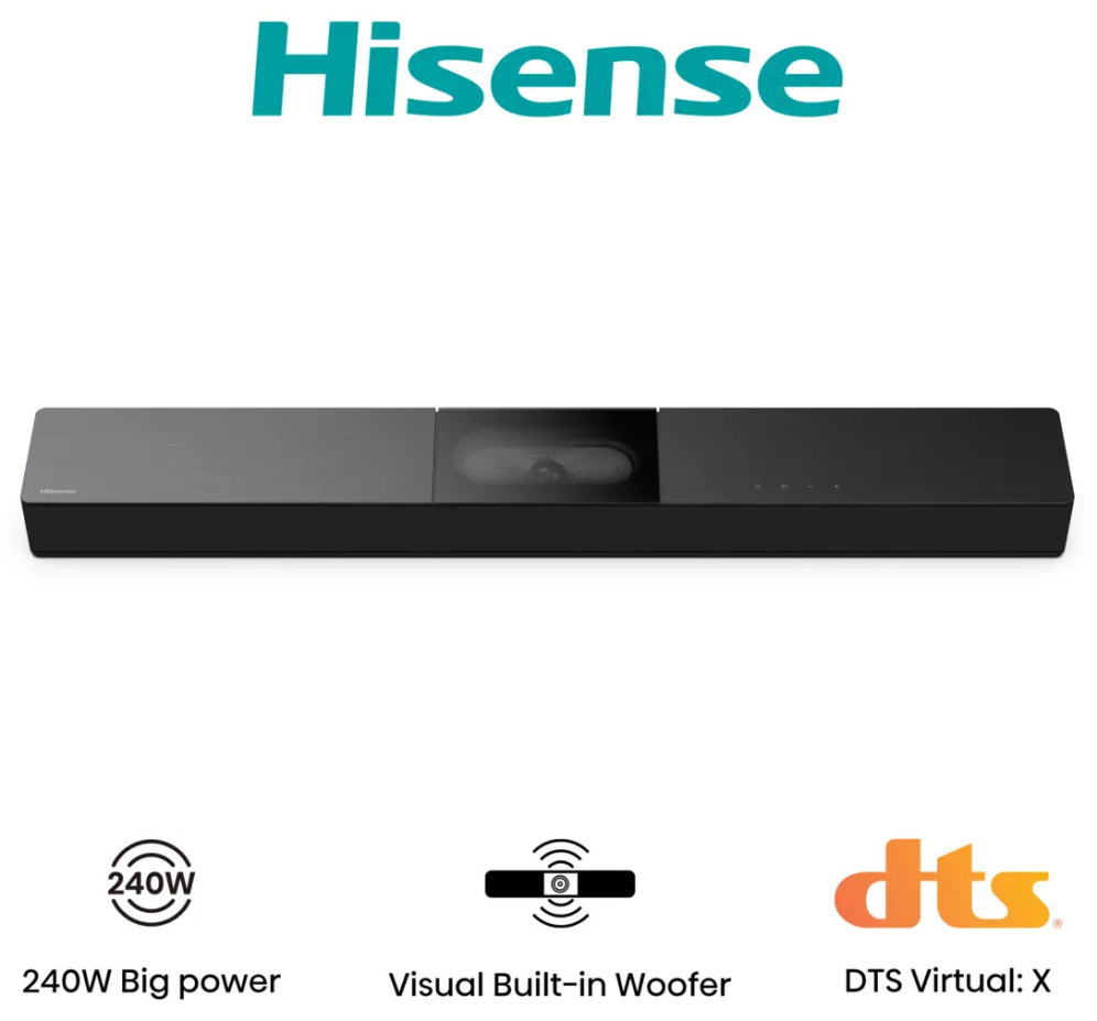 Barra sonido Hisense hs2000 2.1 subwoofer integrado 240w dolby digital bt · vista 1
