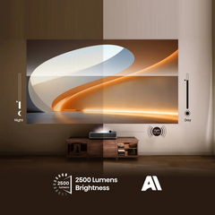 Proyector laser Hisense pt1 4k UHD 2500 lumenes hdr10+ smart tv tiro corto · vista 10
