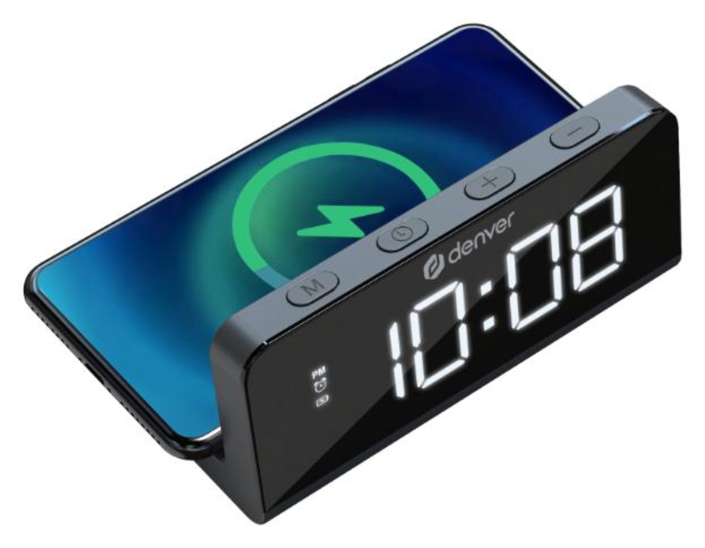 Reloj despertador Denver con carga inalambrica para smartphones · vista 1