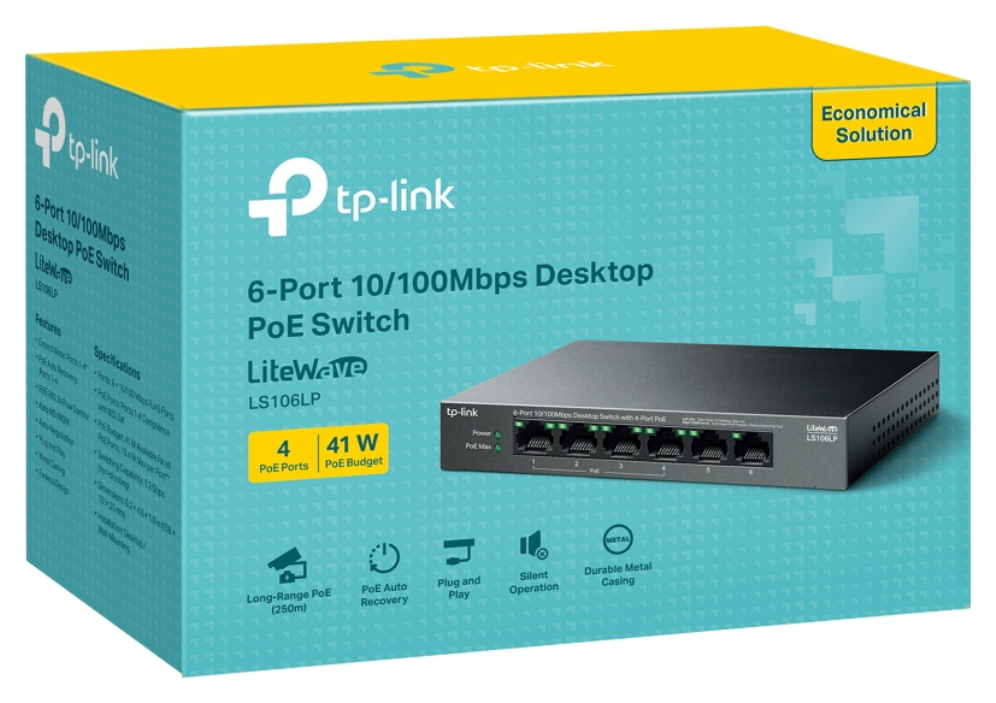 TP-Link LiteWave LS106LP switch No administrado Fast Ethernet (10/100) Energía sobre Ethernet (PoE) Negro — imagen 4