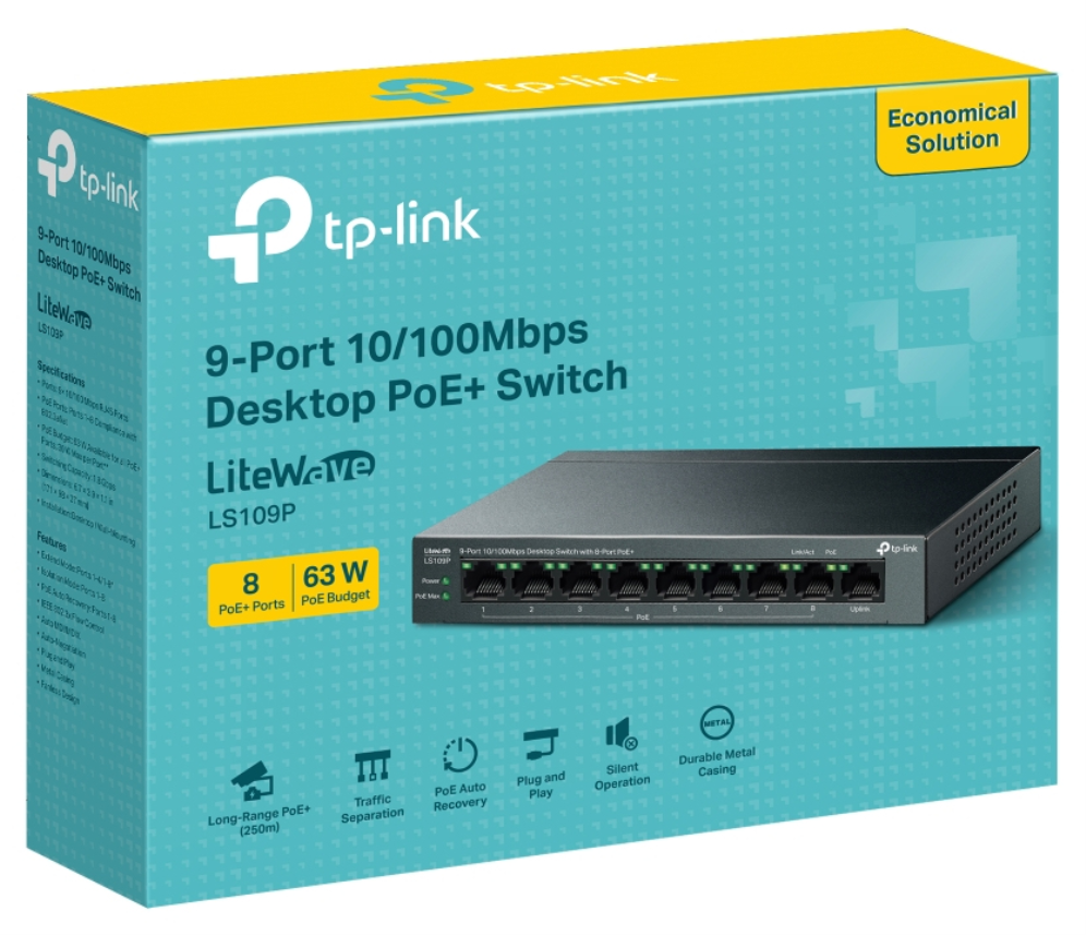 TP-Link LiteWave LS109P switch No administrado Fast Ethernet (10/100) Energía sobre Ethernet (PoE) Negro — imagen 4