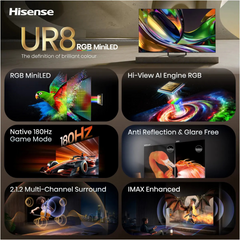 Tv Hisense 65ur8s 65" serie ur8 rgb miniled · vista 8